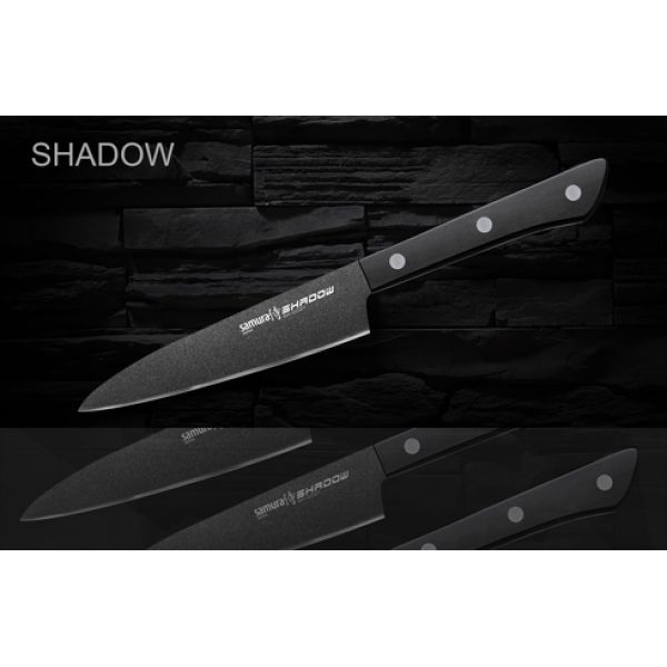 Нож кухонный "Samura SHADOW" универсальный с покрытием Black-coating 120 мм, AUS-8, пластик